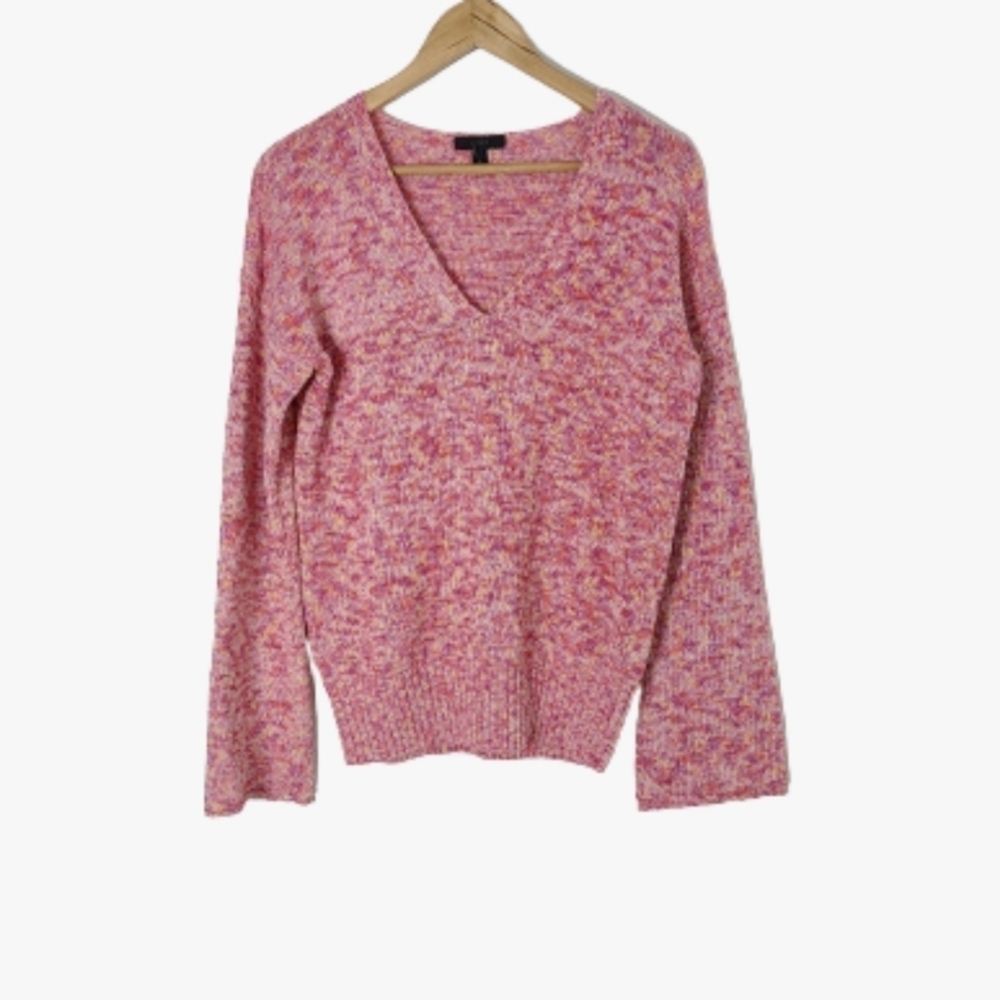 J CREW Flared Sleeves V-neck Marled Knit Sweater In Primrose Pink Size M